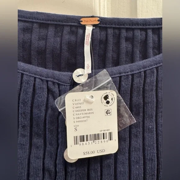 Free People Dark Blue Ribbed Button-Down Shirt - Picture 3 of 3